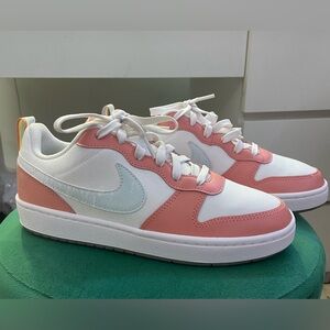 Girl's Nike Court Borough Low 2 SE Shoes White/Pink with Rainbows- Size 7y